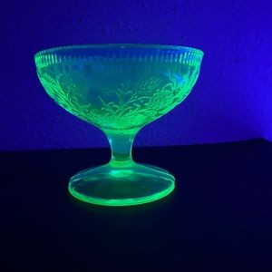 Green Vintage Uranium Depression Strawberry Sherbert Champagne Glass